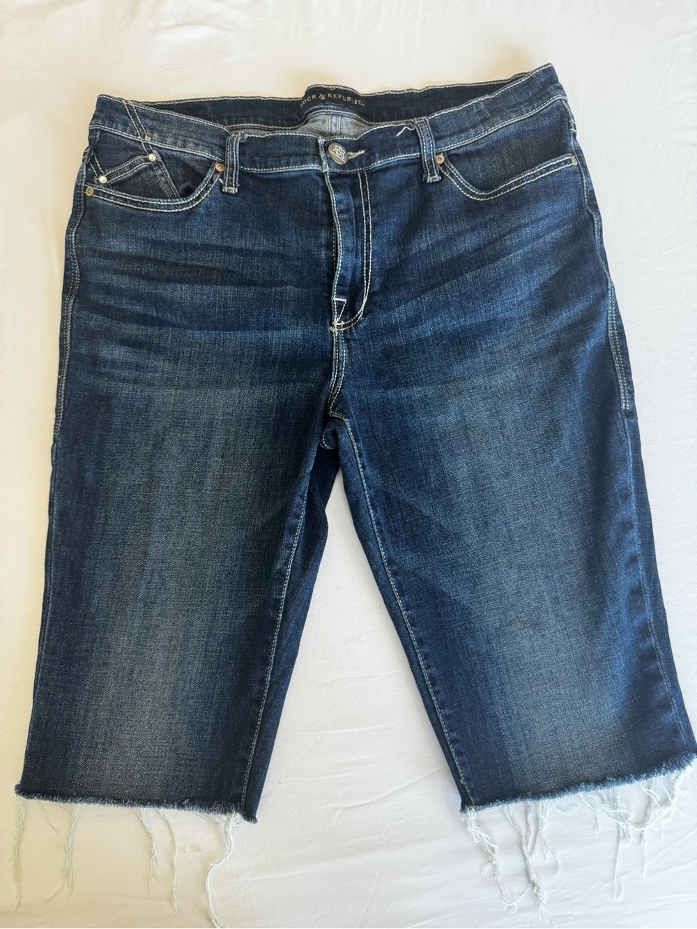 Rock & Republic Indigo Frayed Hem Denim Bermuda Shorts
